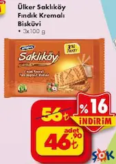 ÜLKER SAKLIKÖY FINDIK KREMALI BİSKÜVİ 3X100 G